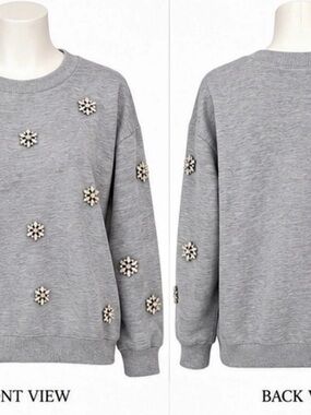 Ontwelth Gray Rhinestone Embellished Sweatshirt – Size Medium